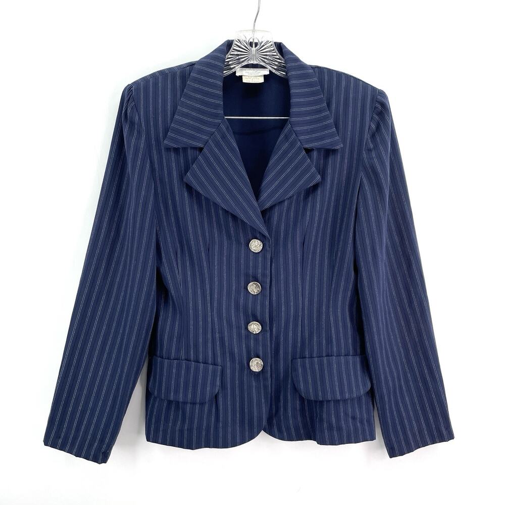 VTG Lew Magram Maxi Skirt Suit Sz 0 Navy Pinstripe HighSlit Office Siren 90s Y2K
